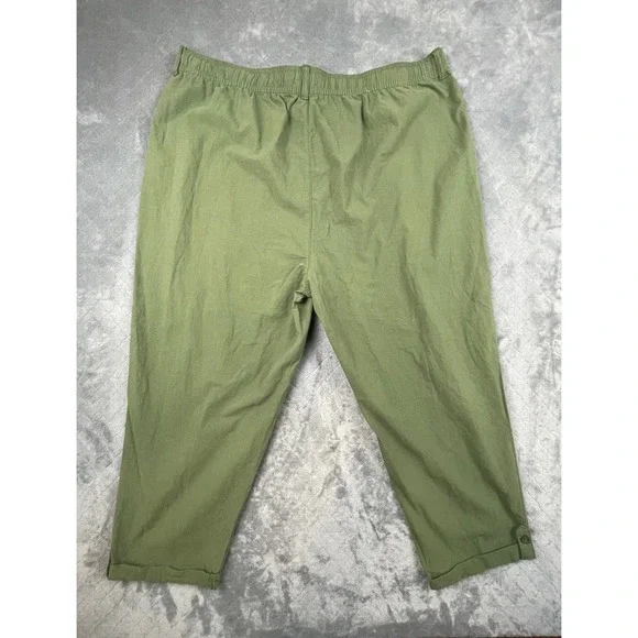 Kim Rogers Plus Size 2X Green Cropped Linen Blend Pants Elastic Waist Drawstring - Picture 3 of 8